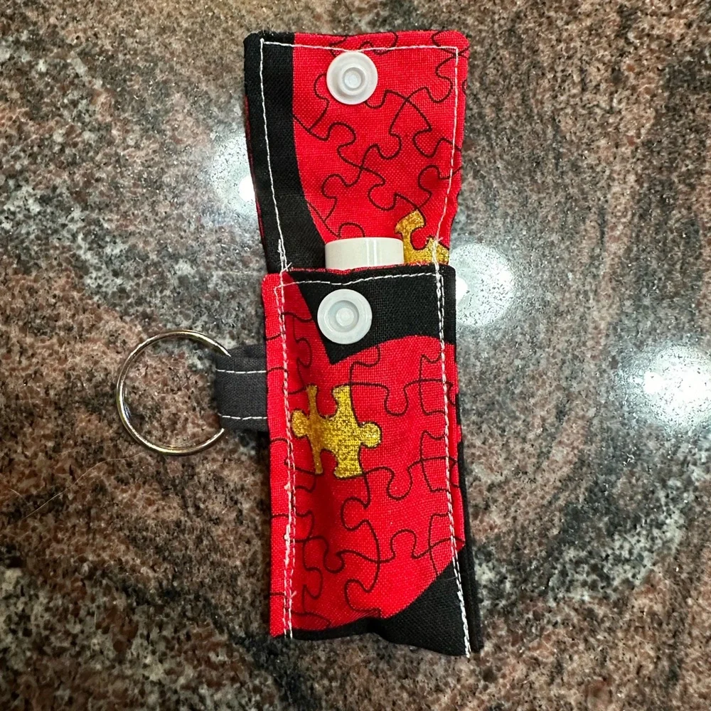 Handmade lip balm holder keychain- puzzle pieces print
